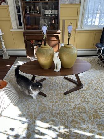 (2) Mid century sort of drip glaze ginger jar plaster lamps A266 1