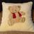 BROWN TEDDY BEAR IN RED VEST WITH GOLD TRIM THROW PILLOW BEIGE 15" 1 thumbnail
