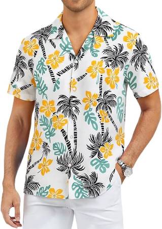 ASTRYON Hawaiian Shirt for Men Short Sleeve Floral Palm Button Down T 1