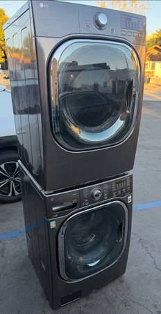 Lg front load black stainless steel washer and dryer set 1