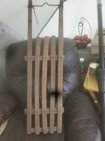 Antique child's feet steered wood and steel sled 1