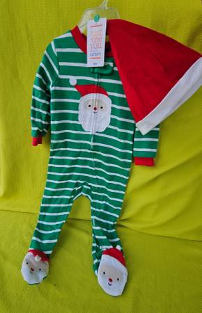 Carters Size 9 Months Footed Sleeper w Matching Santa Hat New with Tag 1