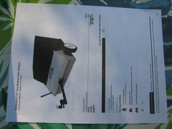 TOW-BEHIND 42 INCH YARDWORKS LAWN SWEEPER 1