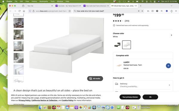 White Ikea Single Bed with extra wood slats- exc cond 1