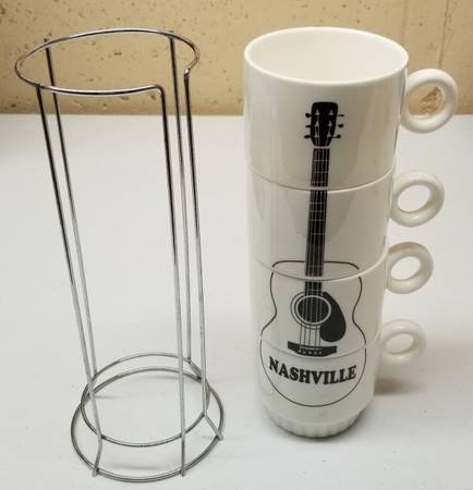 ☕NEW Nashville Stackable Cup Set               4) Cups W/Rack 1
