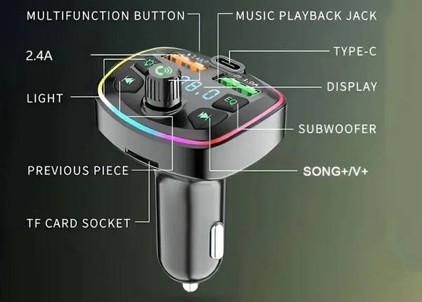 Wireless Hands-Free Car Charger, FM Transmitter, 2 USB A & 1 USB C 1