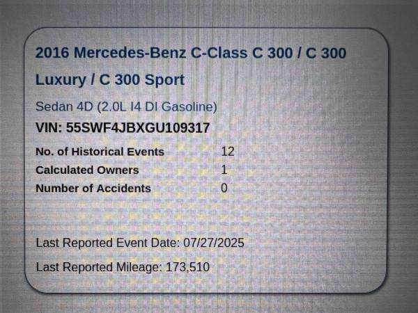 2016 MERCEDES C300 SPORT PACKAGE~NAVIGATION~CAMERA~HEATED SEATS - $8,500 (Tampa)63443086243715121
