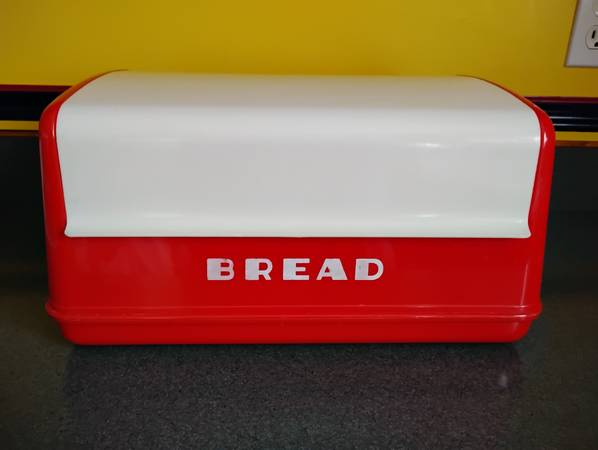 Red and White Lustro Ware Bread Box 1