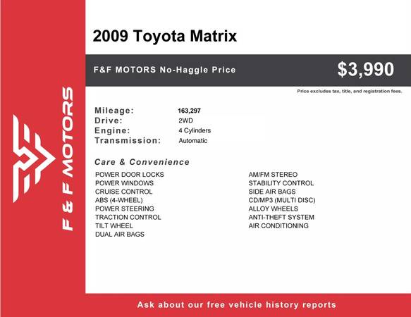 2009 Toyota Matrix Sport Wagon 4D - $3990.0063435583322113121