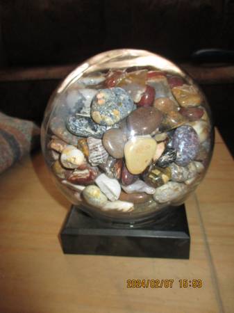 Clear Globe Of Beautiful Agates And Other Rocks 1