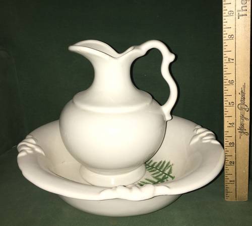Haeger white pitcher and bowl 1
