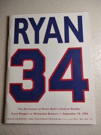 Nolan Ryan (HOFer) / 1996 Program Texas Rangers Jersey Retirement 1