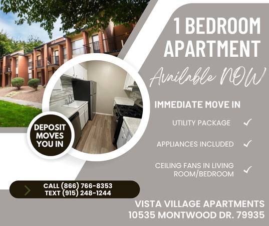 ONE BEDROOM IMMEDIATE MOVE IN!! NO PRO-RATED RENT FOR DECEMBER 1