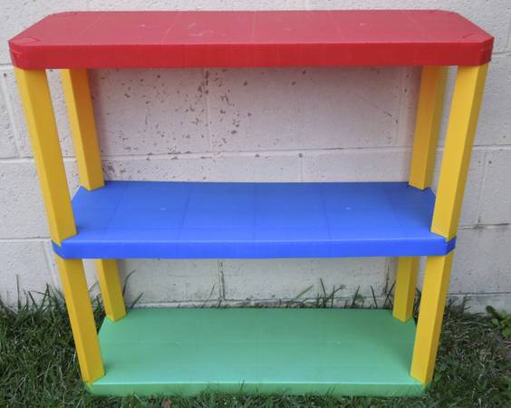 THREE LEVEL MULTI-COLORED PLASTIC DISPLAY SHELF RED - BLUE - GREEN 1