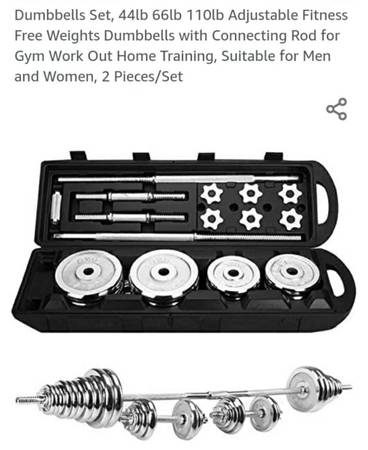 Folding heavy duty weight bench and 110 lb of weights in a case 1