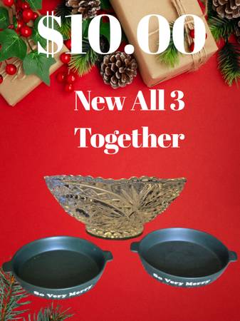 New 2 Ceramic Platters and 1 Glass Bowl 1