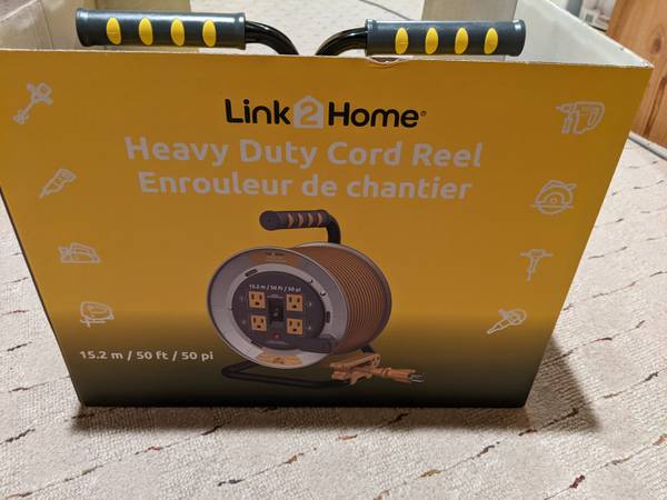Link2Home Professional Grade Metal Cord Reel 50ft 12AWG Extension Cord - $35 (GLENWOOD)63471078472579124