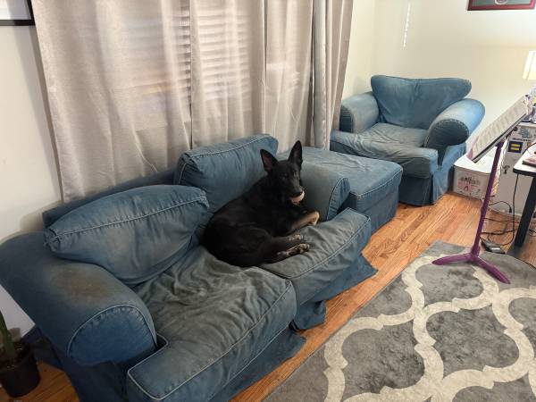 Free Denim Loveseat, Chair and Ottoman 1