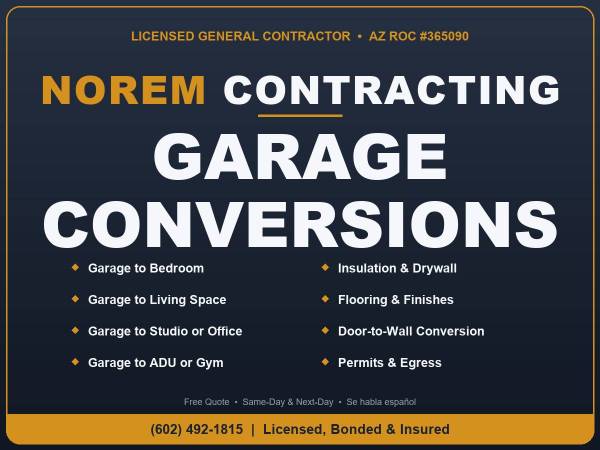 Contractor for Finished Garage Conversion - Remodel Insulate & Drywall 1