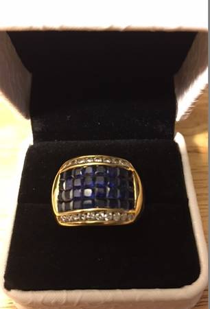 PRINCESS/Rounds 14K Sapphire/Diamond RING 1