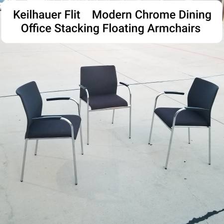 Keilhauer Flit Modern Chrome Dining Office Stacking Floating Armchairs 1
