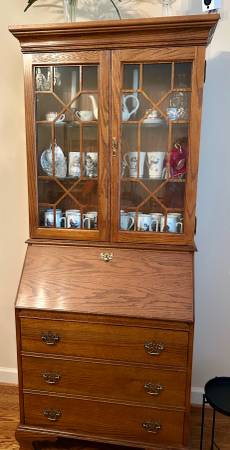 Secretary Desk Fold down with Glass Cabinet Hutch and drawers 1