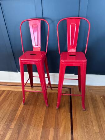 two tall metal red bar stools stool 1