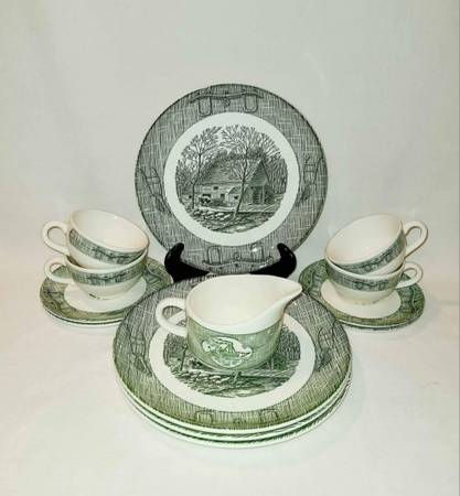 Vintage Retro 1960's SCIO Pottery Currier and Ives  Dinnerware 1