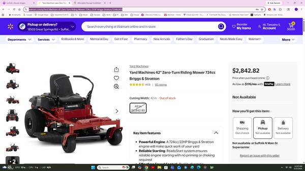 Yard Machines 42" Zero-Turn Riding Mower 724cc/22hp Briggs & Stratton 1