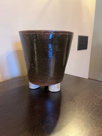 Brutalist Style Studio Pottery Footed Vase Planter Modern 1