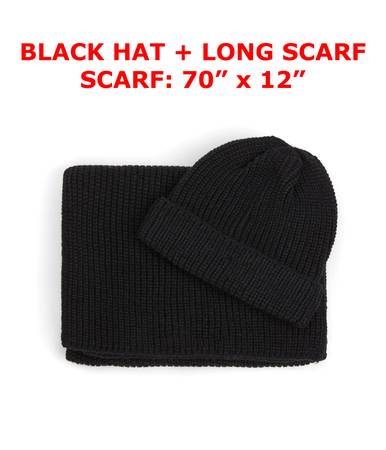 Black Hat + Long Scarf (70" x 12") Set Winter 1