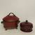 Set of Vintage Burgundy Beautiful Ceramic Bowls w/Brass Decor and Lids 1 thumbnail