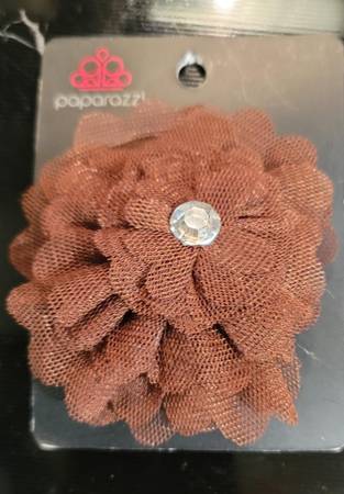 Brown Flower With Clear Stone In The Middle Hair Clip Or Brooch 1