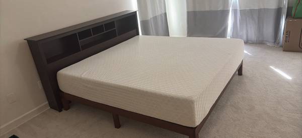 King Bed Set – Solid Wood Bookcase Platform Bed + Firm Foam Mattress 1