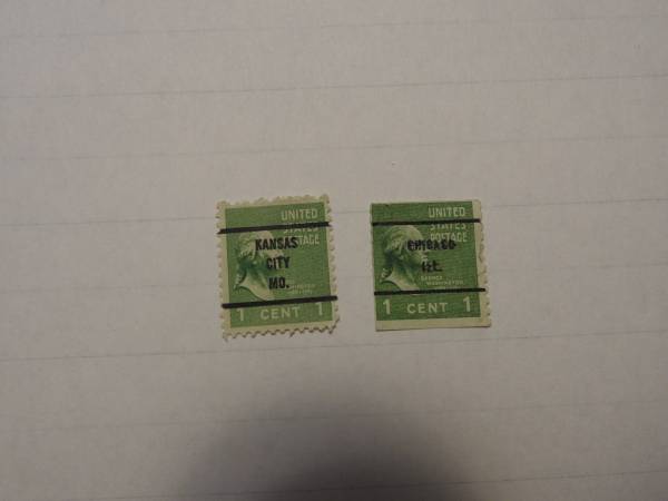 2 -1930's 1 Cent Washington Pre-Cancelled Stamps 1