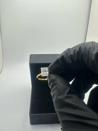 Solid  Yellow Silver 2 Ct Radiant Cut Solitaire Moissanite Engagement Ring Sz. 6 1