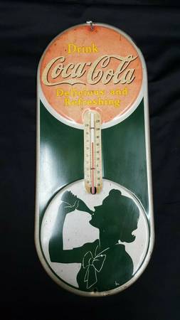 1939 Coca Cola Wall Thermometer "Delicious and Refreshing" 16" 1