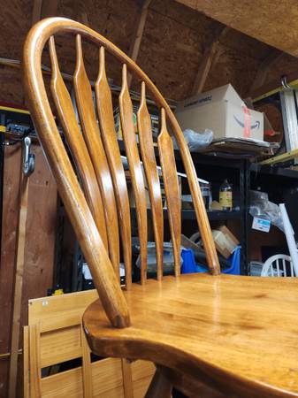 MID-CENTURY HIGH BACK OAK SWIVEL BAR STOOL #1 1