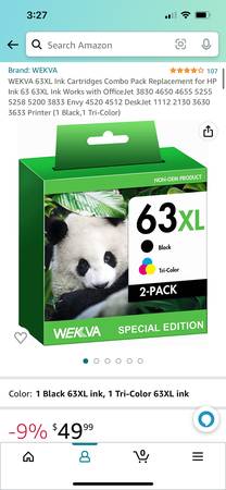 WEKVA 63XL Ink Cartridges Replacement for HP 63 XL Black Color Comb 1