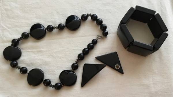 Necklace, Bracelet or Earrings - Black Plastic, Sculptural 1