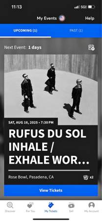 2 Rufus du Sol Tickets - 8/16 Rose Bowl 1