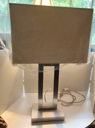 Lamp Desk Lamp Table Lamp Chrome w/Marble Type Base Linen Shade 1