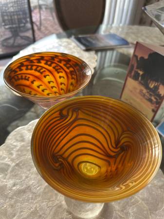 2 Large Martini glasses,Iridescent Swirl design “ Signed by Artist” 1