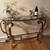 Vintage Curvy Metal Console Table/Sofa Table-Art Nouveau Top-Bev Glass 1 thumbnail