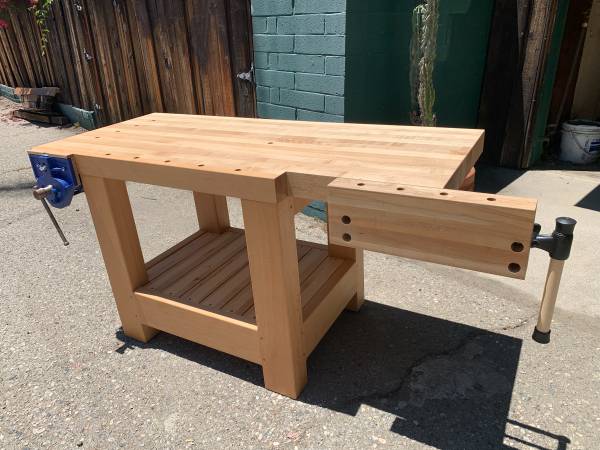 Custom Woodworking Workbench – 3” Maple Top, 2 Vices, NEED TO SELL ASAP 1