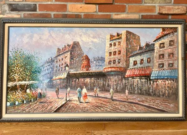 Large Signed Framed Oil Painting-Moulin Rouge 53”x29.5” 1