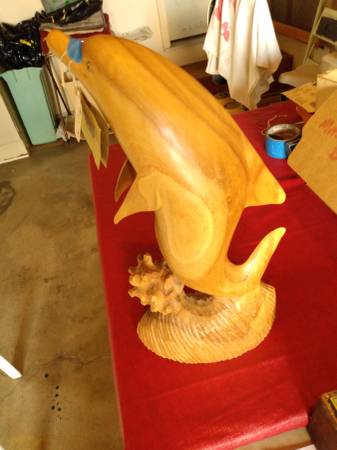 SOLID WOOD CARVED DOLPHIN/PORPOSE STATUE 1