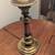 Turned brass single candle table lamp 3-way socket and white brocade cloth shade 3 thumbnail