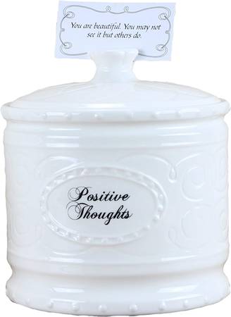 Ceramic Positive Thoughts Jar with 365 Affirmation Cards - White 1