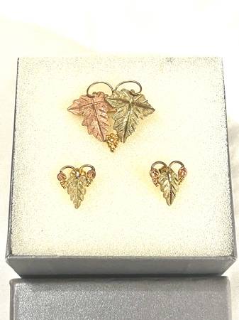 Vintage like new solid gold earrings & matching broach pin. 1